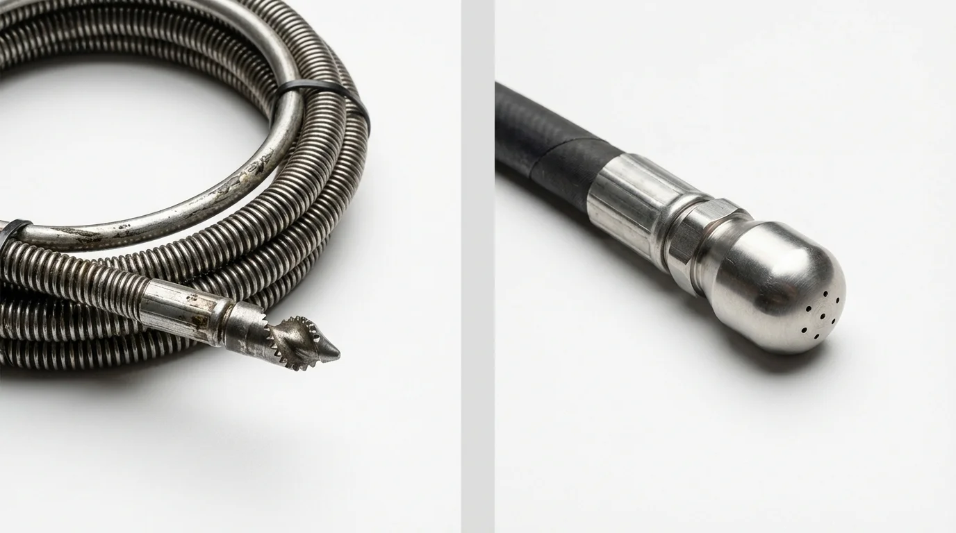 Drain snake cable and hydro jetting nozzle used for drain cleaning in Stephenville, TX