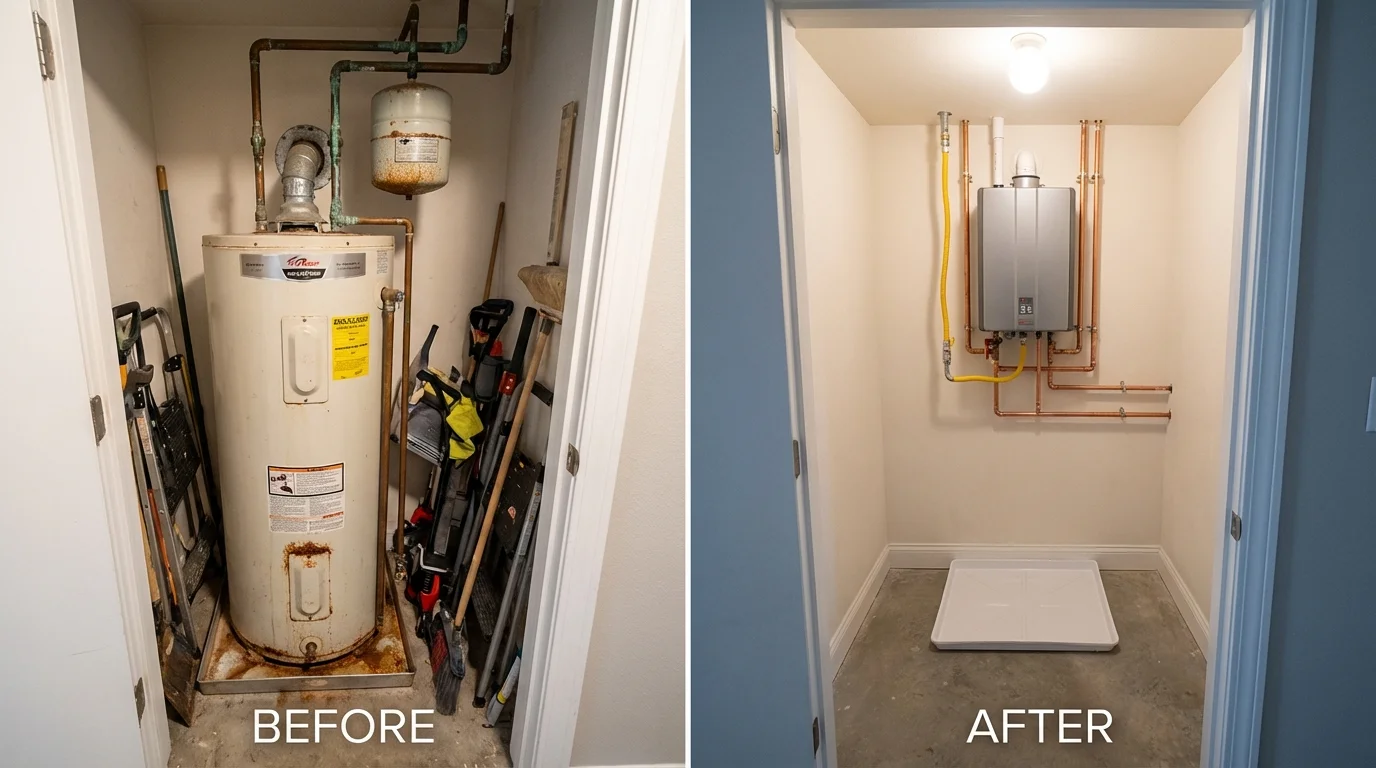 Tank water heater versus wall-mounted tankless unit comparison for Stephenville, TX homeowners