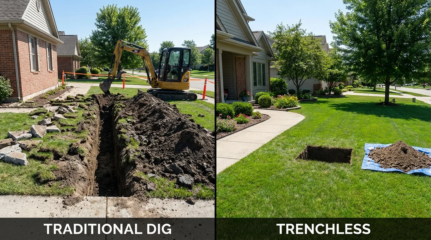 Trenchless sewer repair with minimal yard damage versus traditional excavation in Stephenville, TX